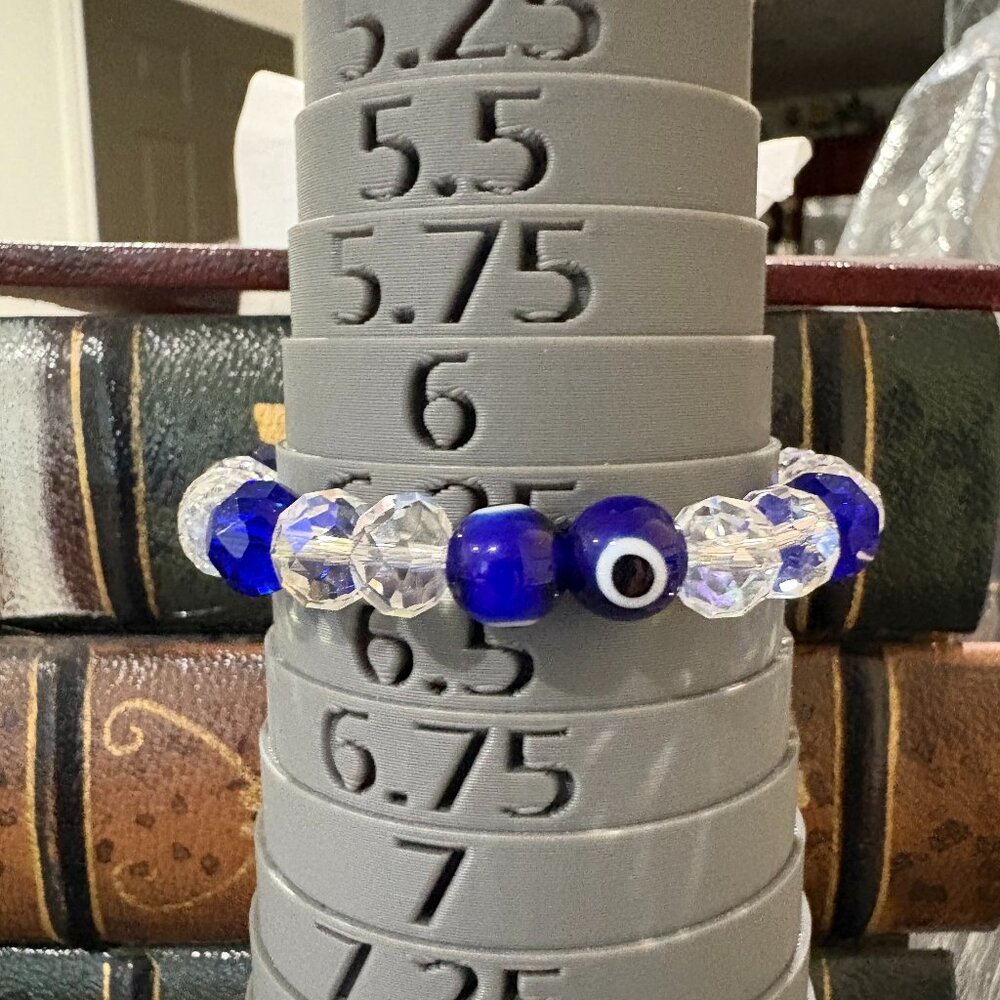 Evil Eye Protection Stretchy Bracelet Cobalt Blue/Clear Faceted Crystal Beads - Picture 5 of 6